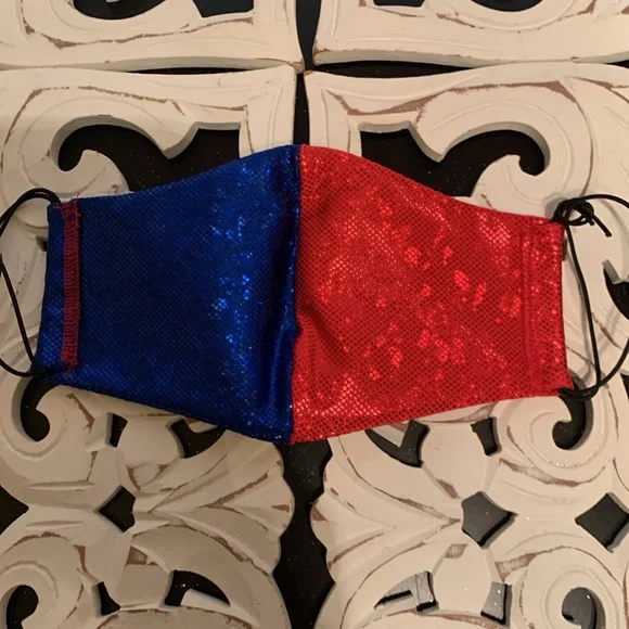 Handmade Red and Blue Shimmer Harley Quinn Mask NWOT - Picture 4 of 4
